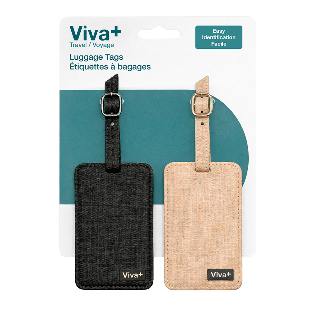 Image Ensemble de 2 étiquettes à bagages – noir et beige